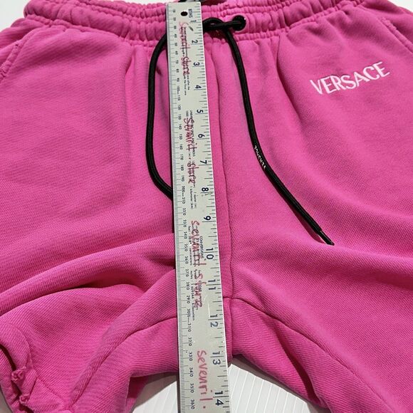 Runway Versace Logo Drawstring Distressed Jersey Pink Shorts Size 38/XS NWT - Picture 12 of 14